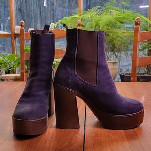 Topshop Blue Suede Platform Booties 37